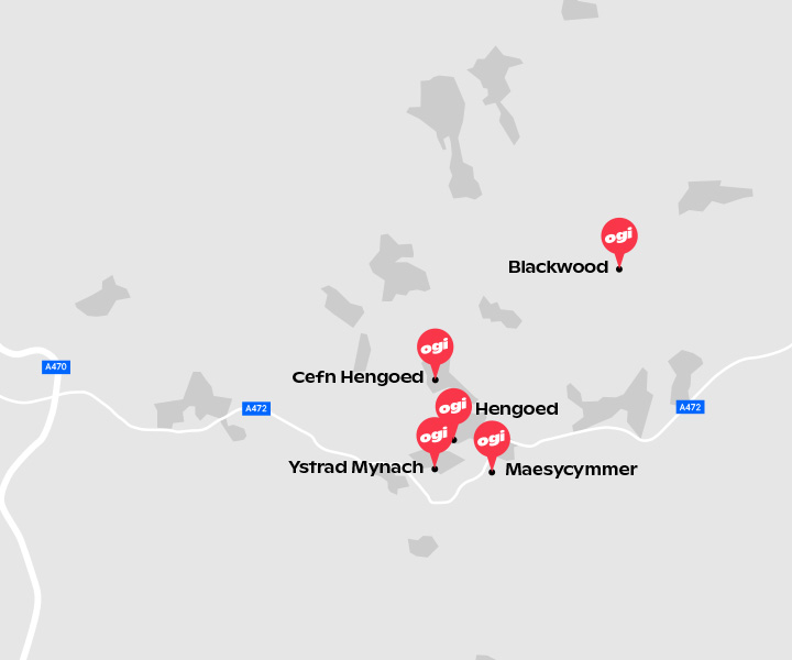 Illustrated map showing towns and villages in Caerphilly