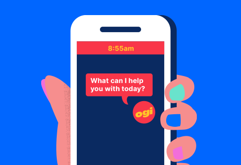 A mobile phone illustration with a message that says 